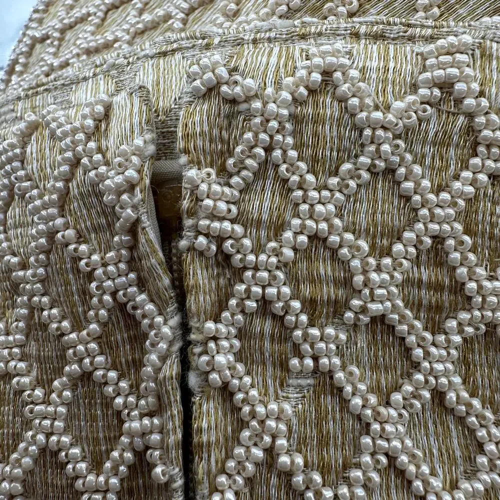 Vintage Carmen Marc Valvo Beaded Blouse 90s Embellished Top Zip Lined Beige 4 - Picture 4 of 5